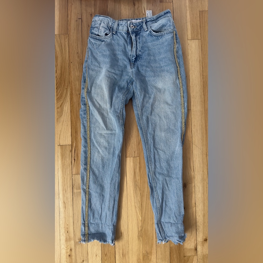 Zara Blue Jeans With Gold Rhinestone Trimming in Size US 4